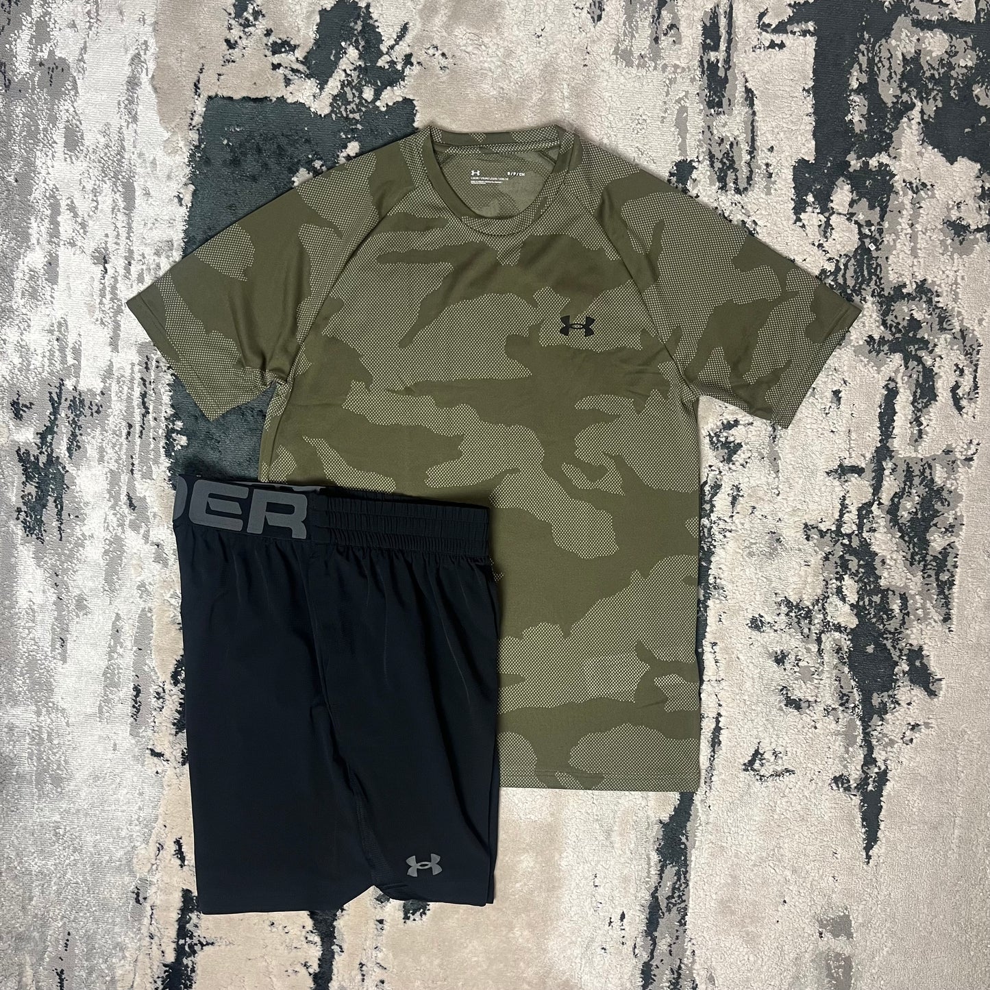 UNDER ARMOUR CAMO PRINTED T SHIRT SET - KHAKI BLACK