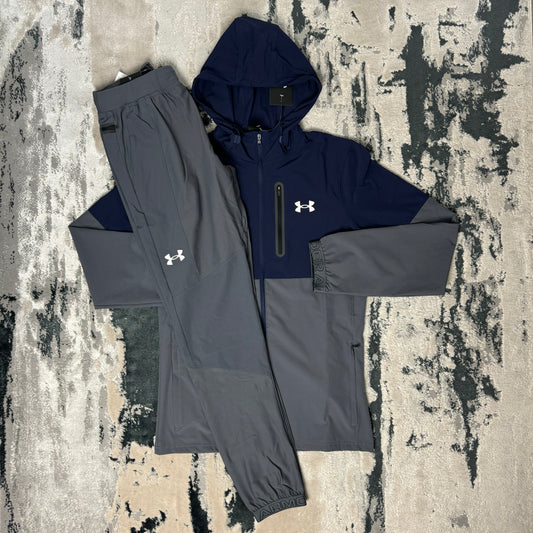 UNDER ARMOUR VANISH FULL ZIP HOODED TRACKSUIT - GREY / BLUE