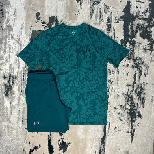 UNDER ARMOUR CAMO PRINTED T SHIRT / SHORT SET - TEAL