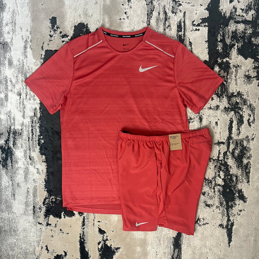 NIKE DRI FIT MILER 1.0 T SHIRT & SHORT SET - ADOBE RED