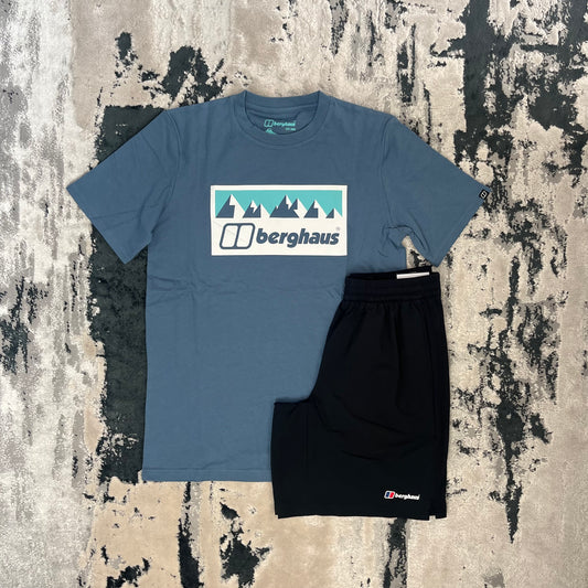 BERGHAUS GRAPHIC T SHIRT & SHORT SET - BLUE / BLACK