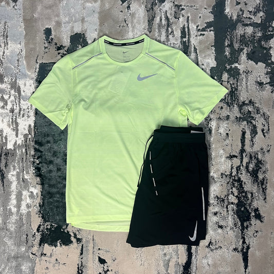 NIKE MILER 1.0 T SHIRT & SHORT SET - LIME GREEN