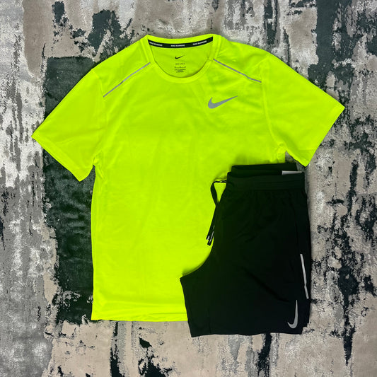 NIKE MILER 1.0 T SHIRT & SHORT SET - NEON GREEN